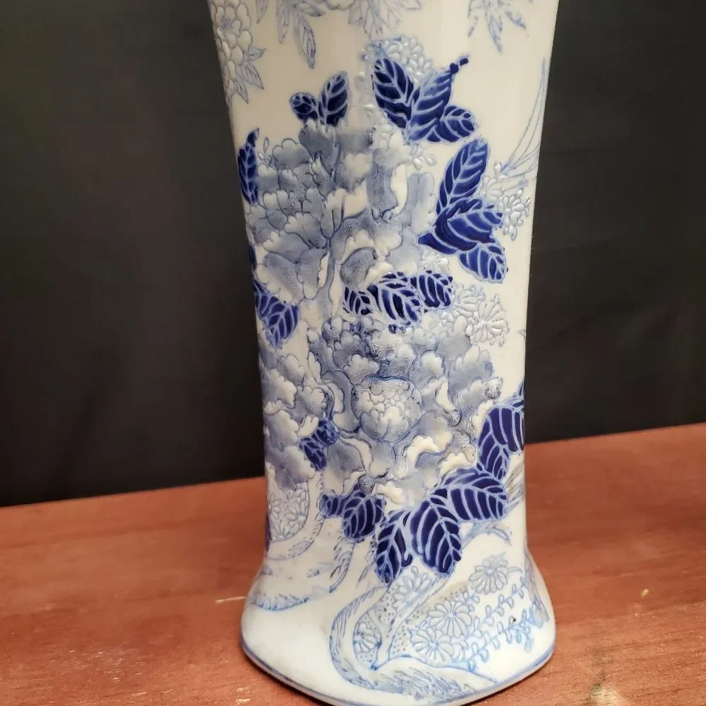 Andrea by Sadek Blue White Chinoiserie Porcelain Floral Vases 10